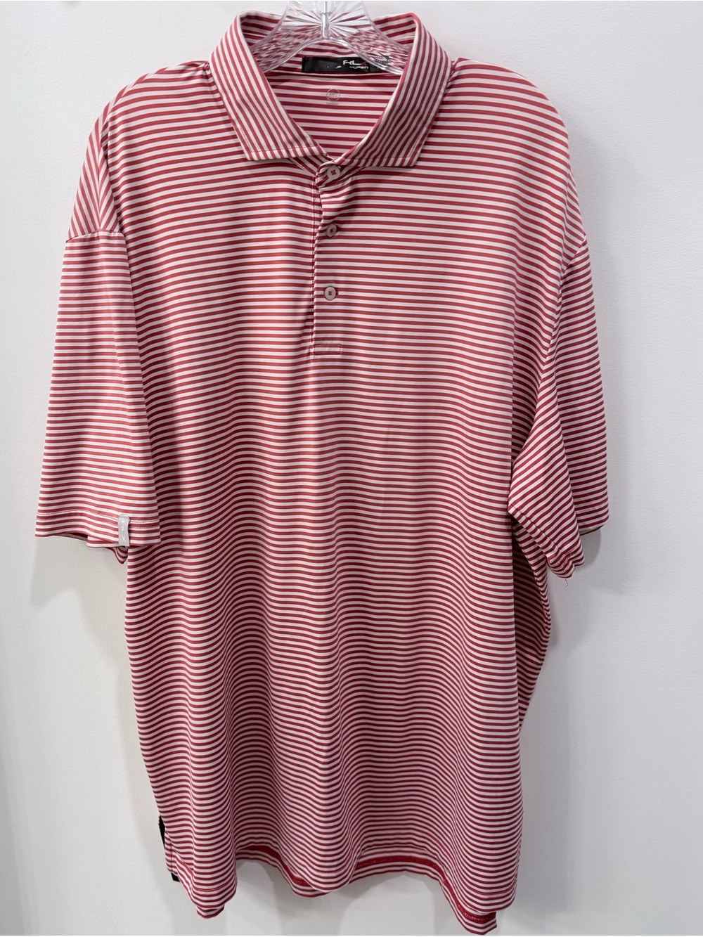RLX Ralph Lauren Golf Polo Shirt Mens XXL White Coral Striped Performance 2XL
